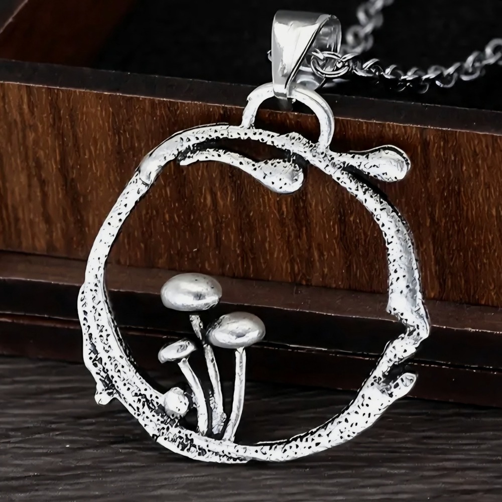 Enchanted Forest Mushroom Pendant Necklace Silver Tone Nature‎ Inspired